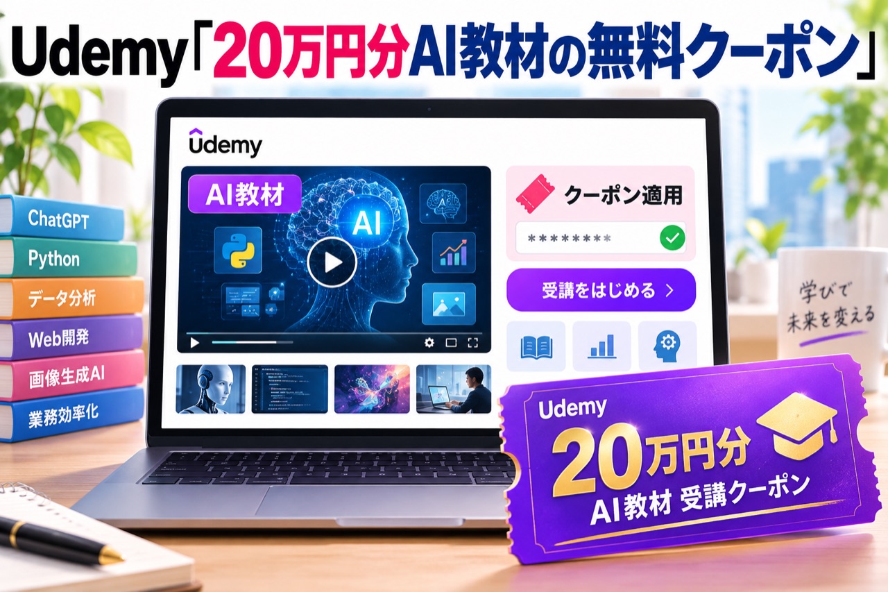 Udemy「20万円分AI教材の無料クーポン」